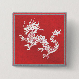 Vintage Chinese Dragon Tribal Emblem Red 15 Cm Square Badge
