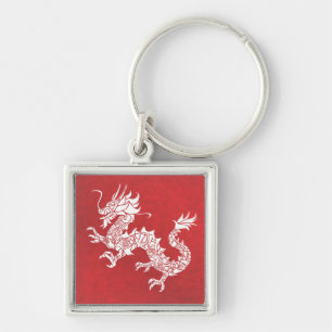 Vintage Chinese Dragon Tribal Emblem Red Key Ring