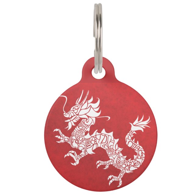 Vintage Chinese Dragon Tribal Emblem Red Pet Tag (Front)