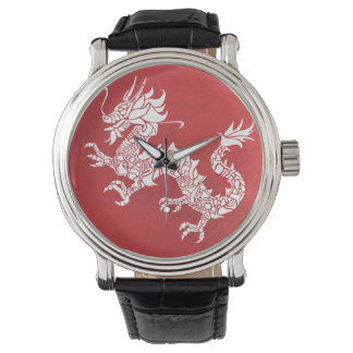 Vintage Chinese Dragon Tribal Emblem Red Watch