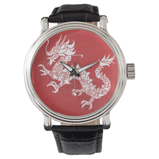 Vintage Chinese Dragon Tribal Emblem Red Watch (Front)