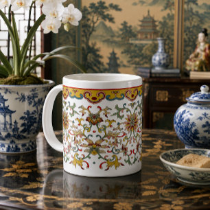Vintage Chinese Floral Foliage Frieze Pattern Coffee Mug