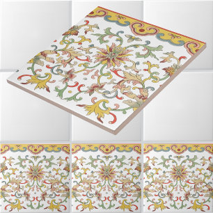 Vintage Chinese Floral Foliage Frieze Pattern Tile