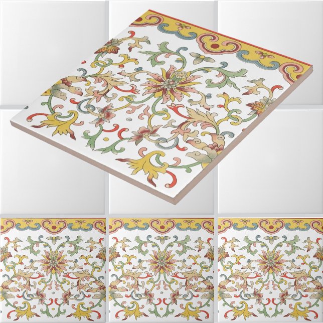 Vintage Chinese Floral Foliage Frieze Pattern Tile (Creator Uploaded)
