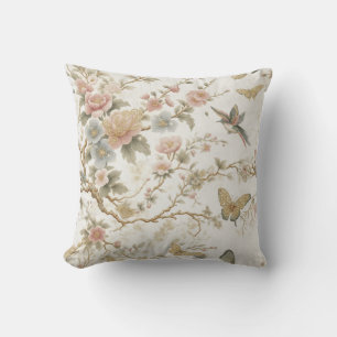 Vintage Chinese Floral Pattern with Hummingbird Cushion