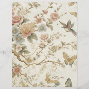 Vintage Chinese Floral Pattern with Hummingbird Custom Letterhead