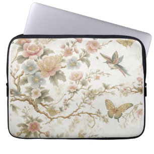Vintage Chinese Floral Pattern with Hummingbird Laptop Sleeve
