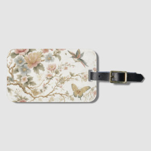 Vintage Chinese Floral Pattern with Hummingbird Luggage Tag
