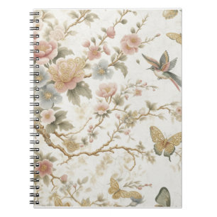 Vintage Chinese Floral Pattern with Hummingbird Notebook