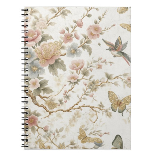 Vintage Chinese Floral Pattern with Hummingbird Notebook (Front)