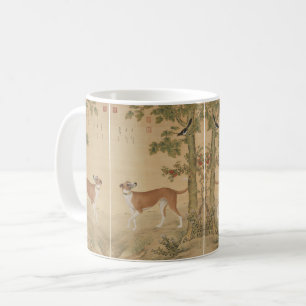 Vintage Chinese Greyhound Dog & Bird Art Coffee Mug