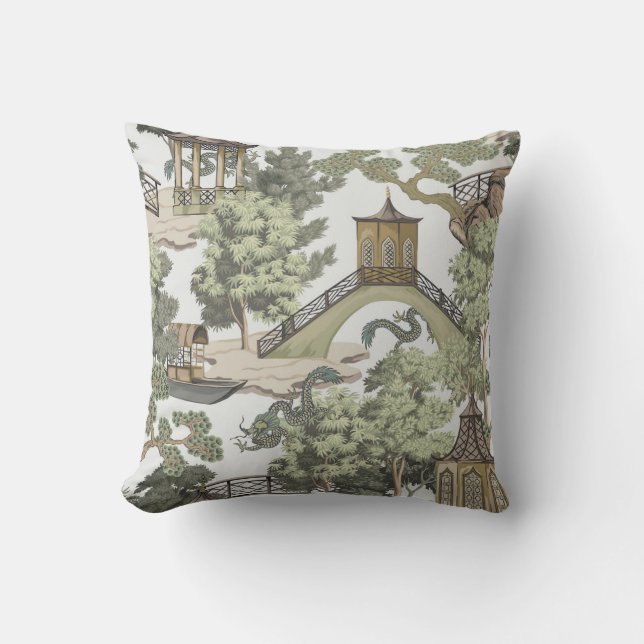 Vintage Chinese landscape seamless pattern. Chinoi Cushion (Front)
