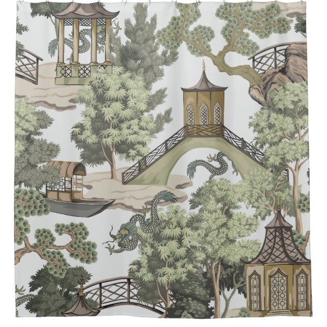 Vintage Chinese landscape seamless pattern. Chinoi Shower Curtain (Front)