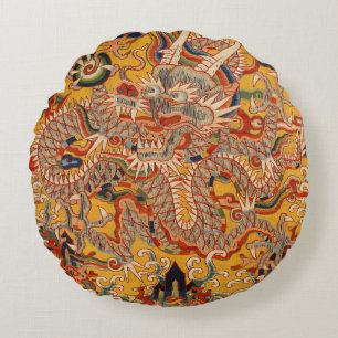Vintage Chinese Oriental Dragon Round Cushion