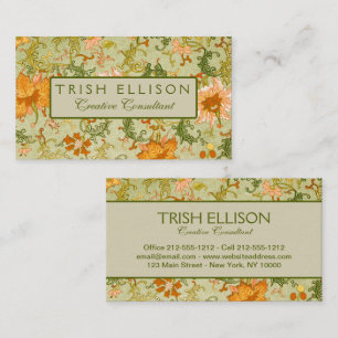 Vintage Chinese Ornament Jones Flowers   Business Card