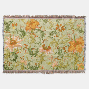 Vintage Chinese Ornament Jones Flowers Throw Blanket