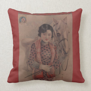 Vintage Chinese postcard pillow