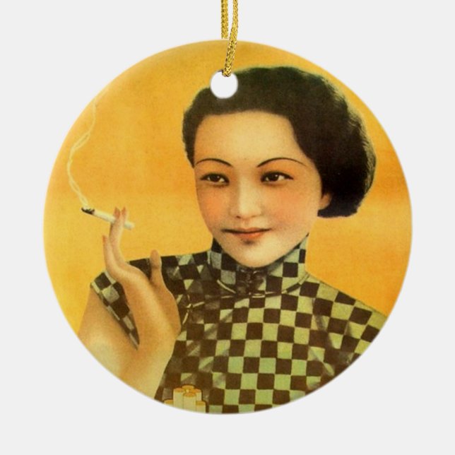 vintage chinese poster old shanghai woman ceramic tree decoration (Front)