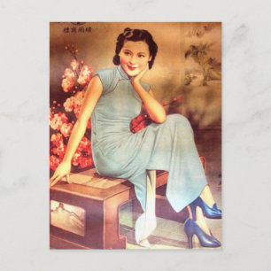 vintage chinese poster old shanghai woman postcard