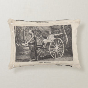 Vintage Chinese Rickshaw Photo Postcard 1905 Decorative Cushion