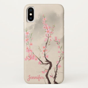 Vintage Chinese Style Pink Flower Painting iPhone X Case