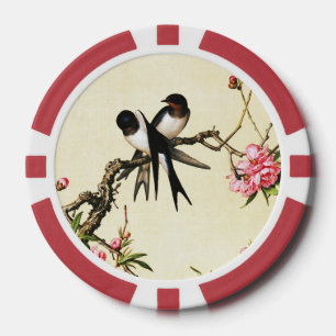 Vintage Chinese Swallows & Peach Blossoms Poker Chips