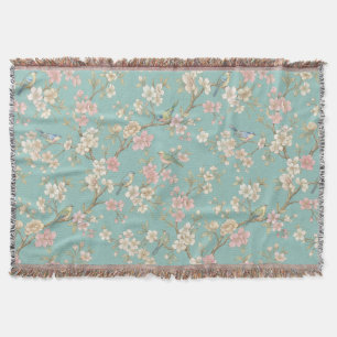 Vintage Chinoiserie Bird and Blossom Throw Blanket
