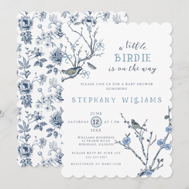 Vintage Chinoiserie Bird Baby Shower Invitation (Front/Back)