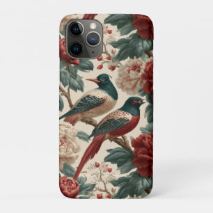 Vintage Chinoiserie Birds and Red Peony Flowers iPhone 11 Pro Case