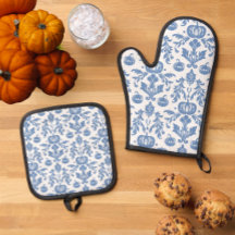 Vintage Chinoiserie Blue White Autumn Pumpkins