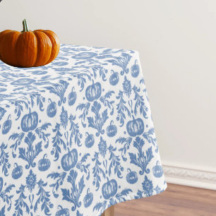 Vintage Chinoiserie Blue White Autumn Pumpkins Tablecloth
