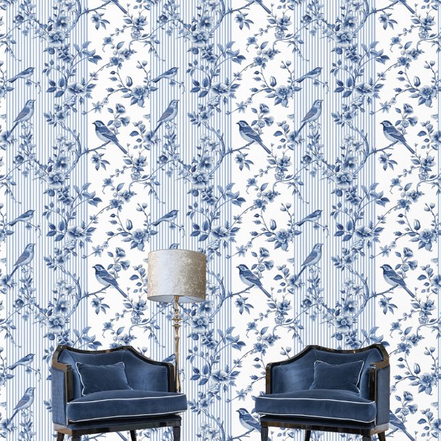 Vintage Chinoiserie Blue White Bird Floral  Wallpaper (Creator Uploaded)