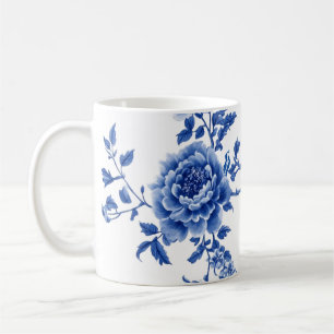 Vintage Chinoiserie Blue White Butterflies Flowers Coffee Mug