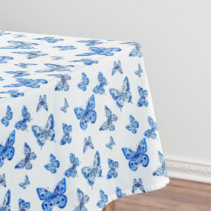 Vintage Chinoiserie Blue White Butterfly Tablecloth