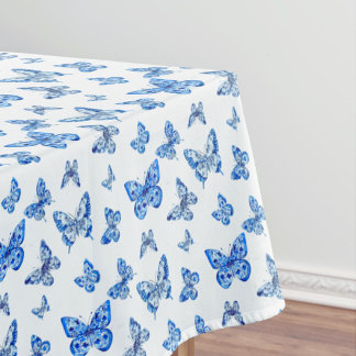 Vintage Chinoiserie Blue White Butterfly Tablecloth