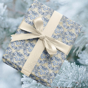 Vintage Chinoiserie Blue White Cream Christmas Wrapping Paper