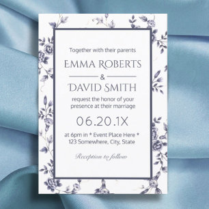 Vintage Chinoiserie Blue & White Floral Wedding Invitation