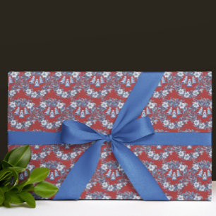 Vintage Chinoiserie Blue White Green Christmas Wrapping Paper