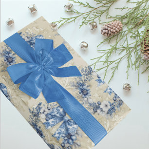 Vintage Chinoiserie Blue White Holiiday  Damask Wrapping Paper