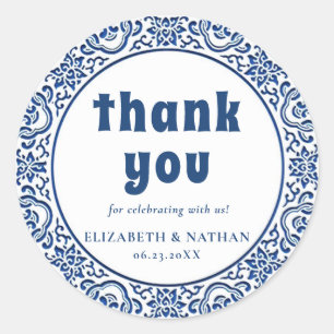 Vintage Chinoiserie Blue & White Thank You Classic Round Sticker