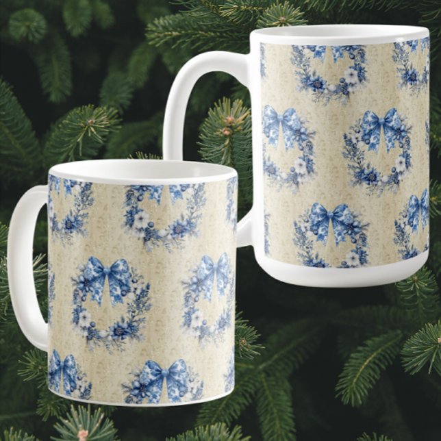 Vintage Chinoiserie Blue Wreath Antique Damask Coffee Mug (Great stocking stuffer or hostess gift!)