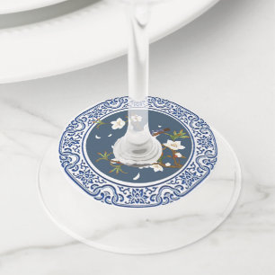 Vintage Chinoiserie Chinese Bird-and-flower Art Wine Glass Tag
