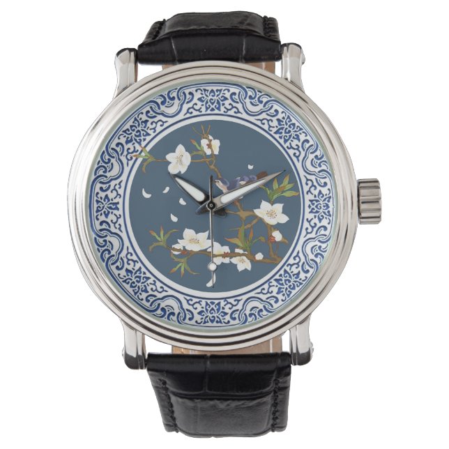 Vintage Chinoiserie Chinese Bird-flower Art Watch (Front)