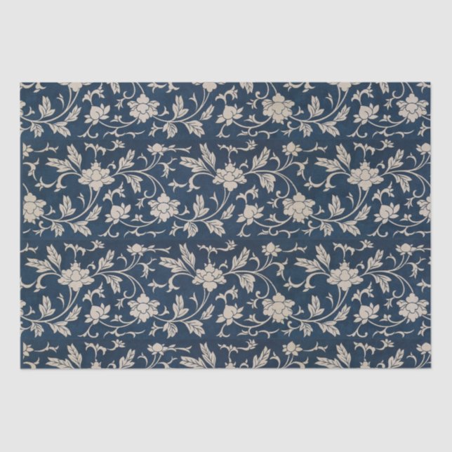 Vintage Chinoiserie Decoupage Blue Tissue Paper (Front)