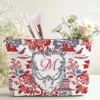 Vintage Chinoiserie Delft French red Blue monogram