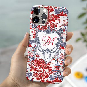 Vintage Chinoiserie Delft French red Blue monogram Case-Mate iPhone 14 Case