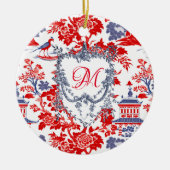 Vintage Chinoiserie Delft French red Blue monogram Ceramic Tree Decoration (Front)