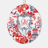 Vintage Chinoiserie Delft French red Blue monogram Ceramic Tree Decoration (Left)