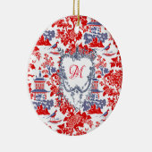 Vintage Chinoiserie Delft French red Blue monogram Ceramic Tree Decoration (Right)
