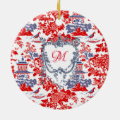 Vintage Chinoiserie Delft French red Blue monogram Ceramic Tree Decoration (Back)